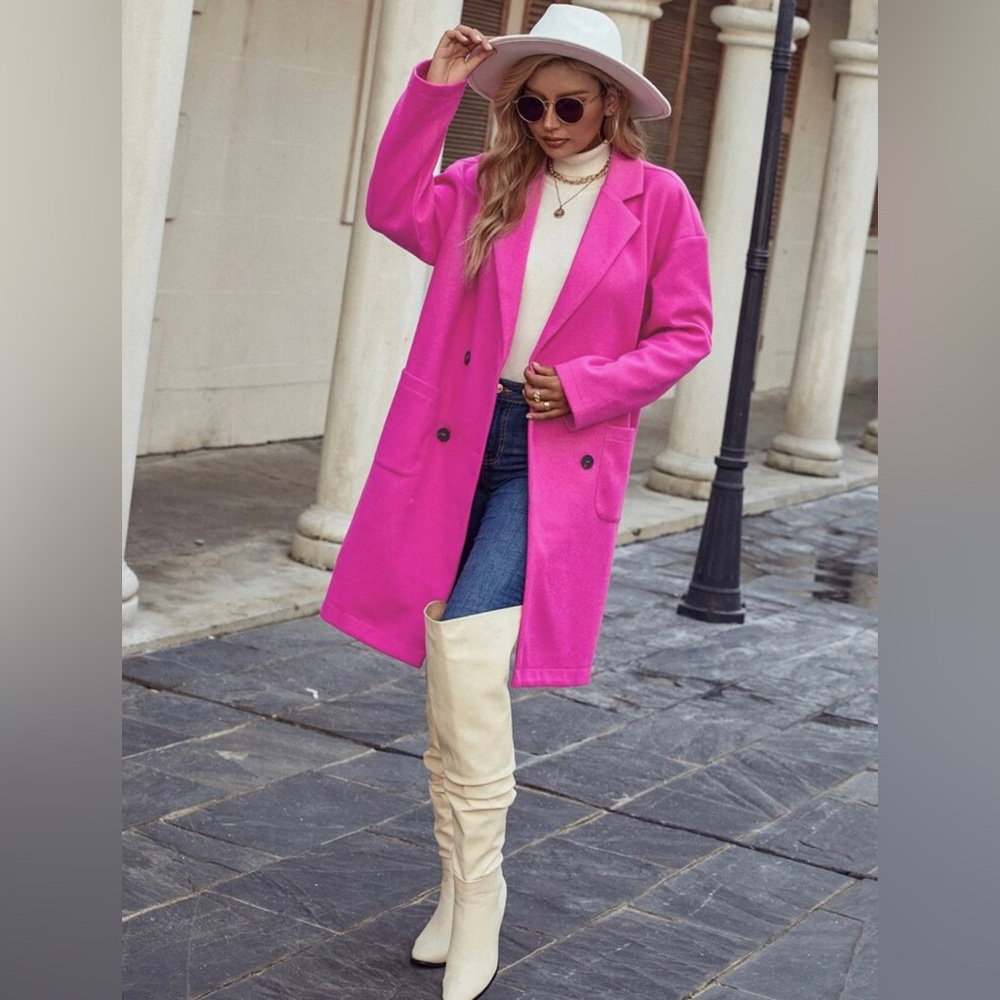 SHEIN Double Breasted Lapel Collar Overcoat - Picture 7 of 12